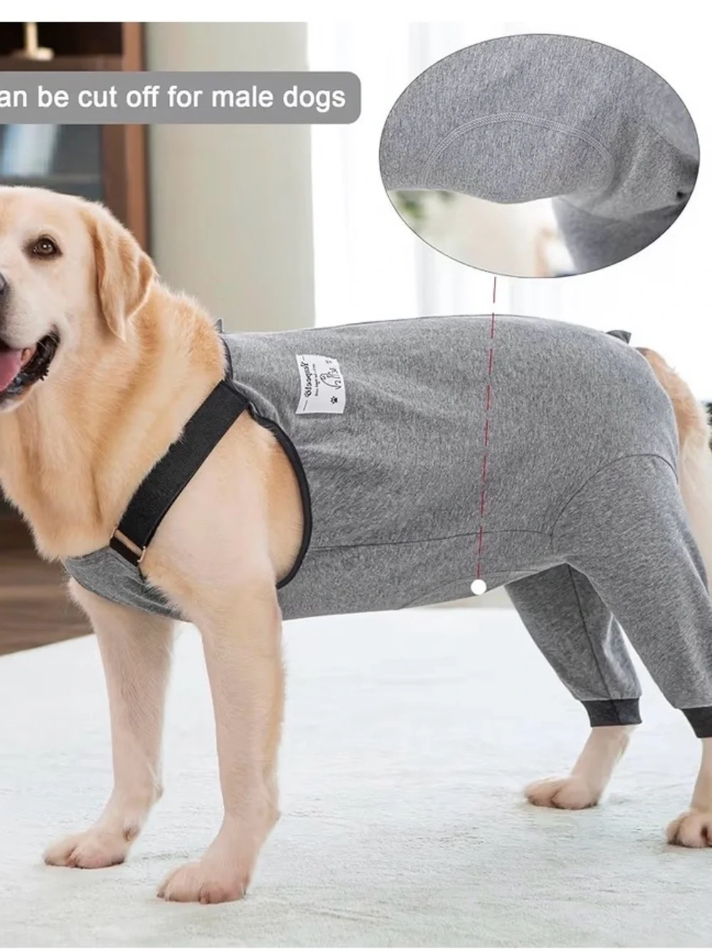 Gray Full-Coverage Dog Recovery Suit - Comfortable Post-Surgery Apparel